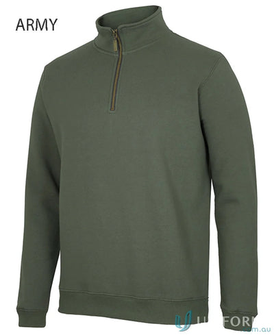 Army green JB’S Brass zip sweat S3FSZ with ribbed collar and cuffs for men