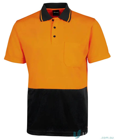 Orange and black JBs Breathable Jacquard SS Polo shirt with fabric, 2XS size, perfect for uniforms