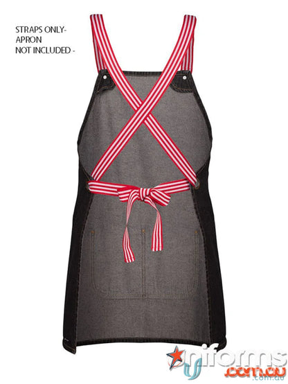 Apron straps with red and white stripes for JB’s Changeable Yarn Dyed Cross Back Apron