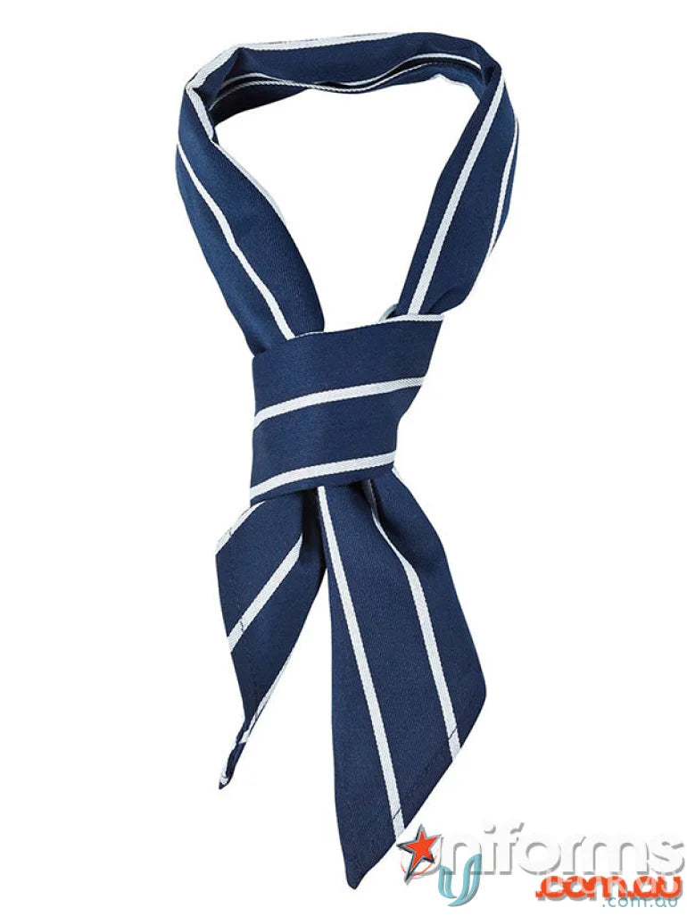 Navy and white striped neck scarf for work uniforms or sports uniforms - JBs Chef Scarf