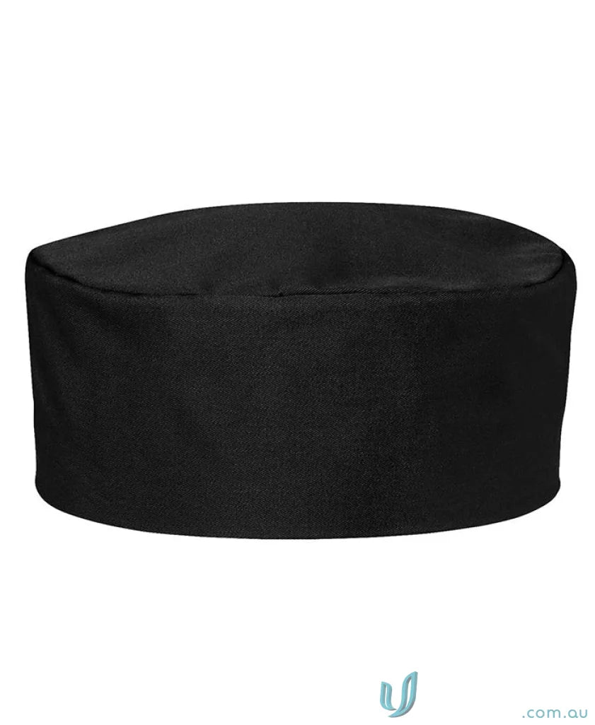 Black chef’s hat from JBs Chefs Cap, perfect workwear for chef uniforms