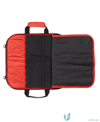 Open red and black JBs Chefs Knife Bag with workwear design and spacious compartments