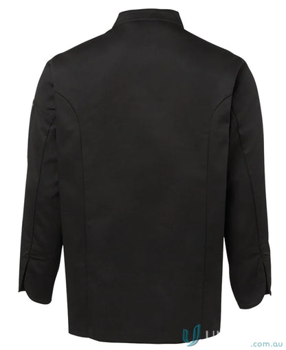 Back view of JBs Chefs Long Sleeve Jacket 5CJ in drill fabric 245gsm, plain black