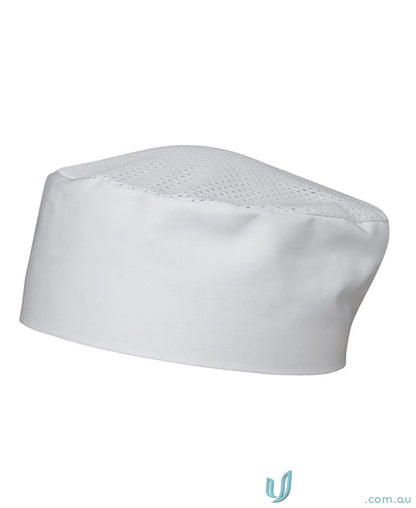 White chef’s hat with mesh panel for a comfortable fit, perfect for chef uniforms