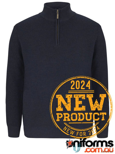 Navy blue knit JBs Chunky Half Zip Jumper with antique brass half-zip detail