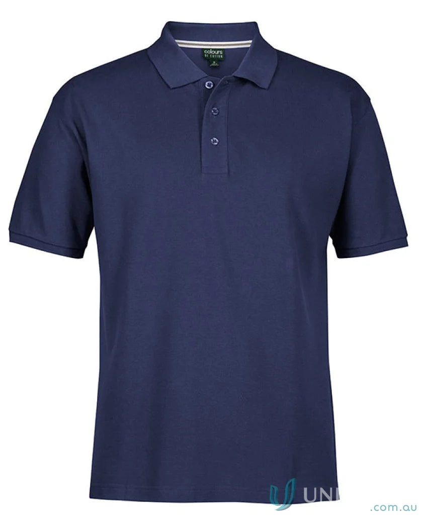 Navy blue cotton pique polo shirt from JB’s Colours in pique knit fabric