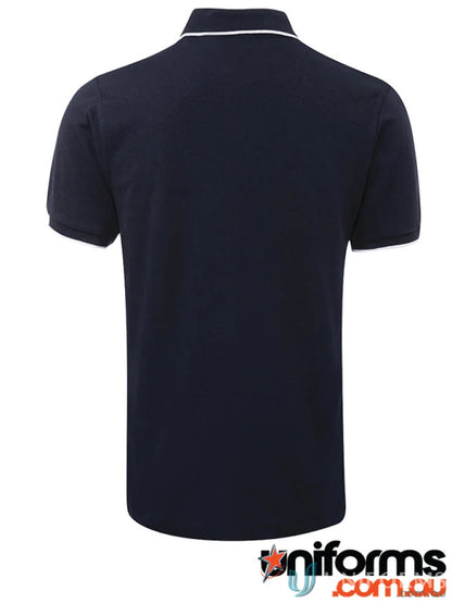 Navy cotton face polo with white trim from JB’s Colours, perfect urban fit style