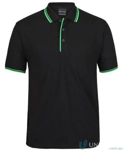 Black JBs Contrast Polo shirt made of pique knit fabric with sun protection and green trim
