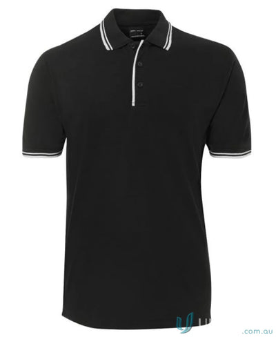 JBs Contrast Polo in pique knit fabric with sun protection and black with white trim