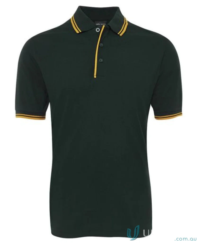 Dark green JB’s Contrast Polo with yellow trim in pique knit fabric for sun protection