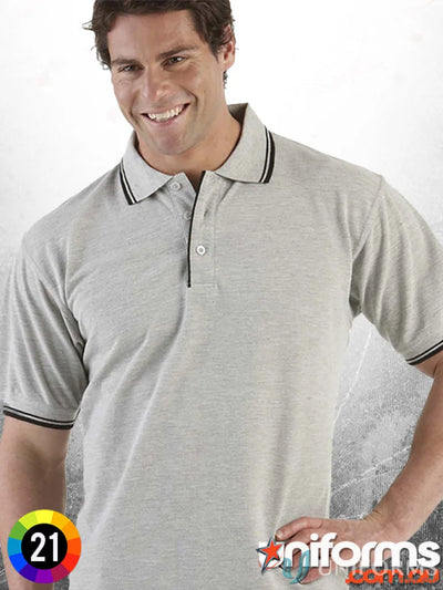 Gray JBs Contrast Polo shirt with black trim made from pique knit fabric for sun protection