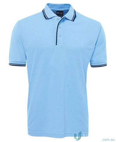 Light blue JBs Contrast Polo with dark trim in pique knit fabric perfect for sun protection