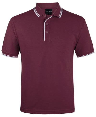 JBs Contrast Polo maroon with white trim, pique knit fabric