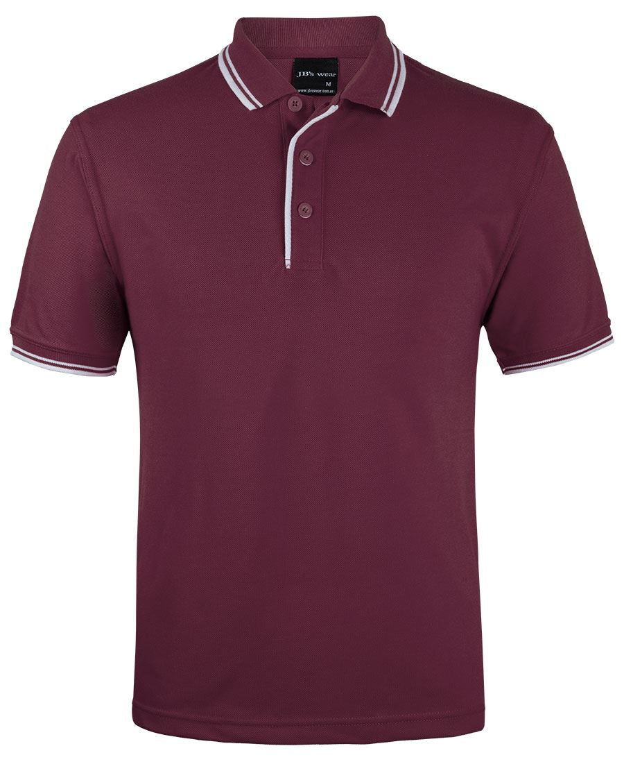 JBs Contrast Polo maroon with white trim, pique knit fabric
