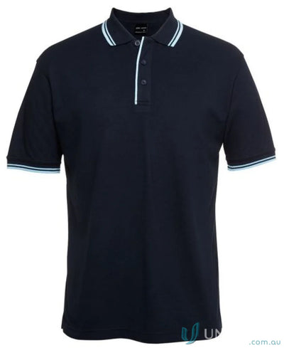 Navy blue Jbs Contrast Polo in pique knit fabric with striped trim, sun protection style