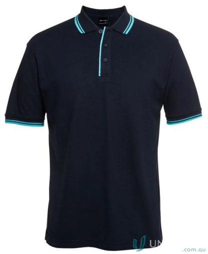 Navy JB’s Contrast Polo with light blue trim in pique knit fabric, sun protection style