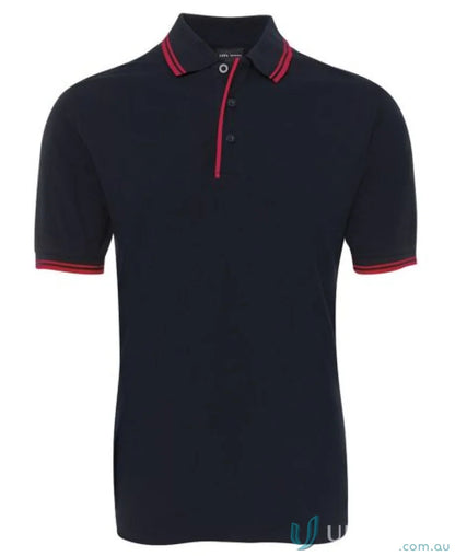 Navy jb’s Contrast Polo with red trim in pique knit fabric, good for sun protection