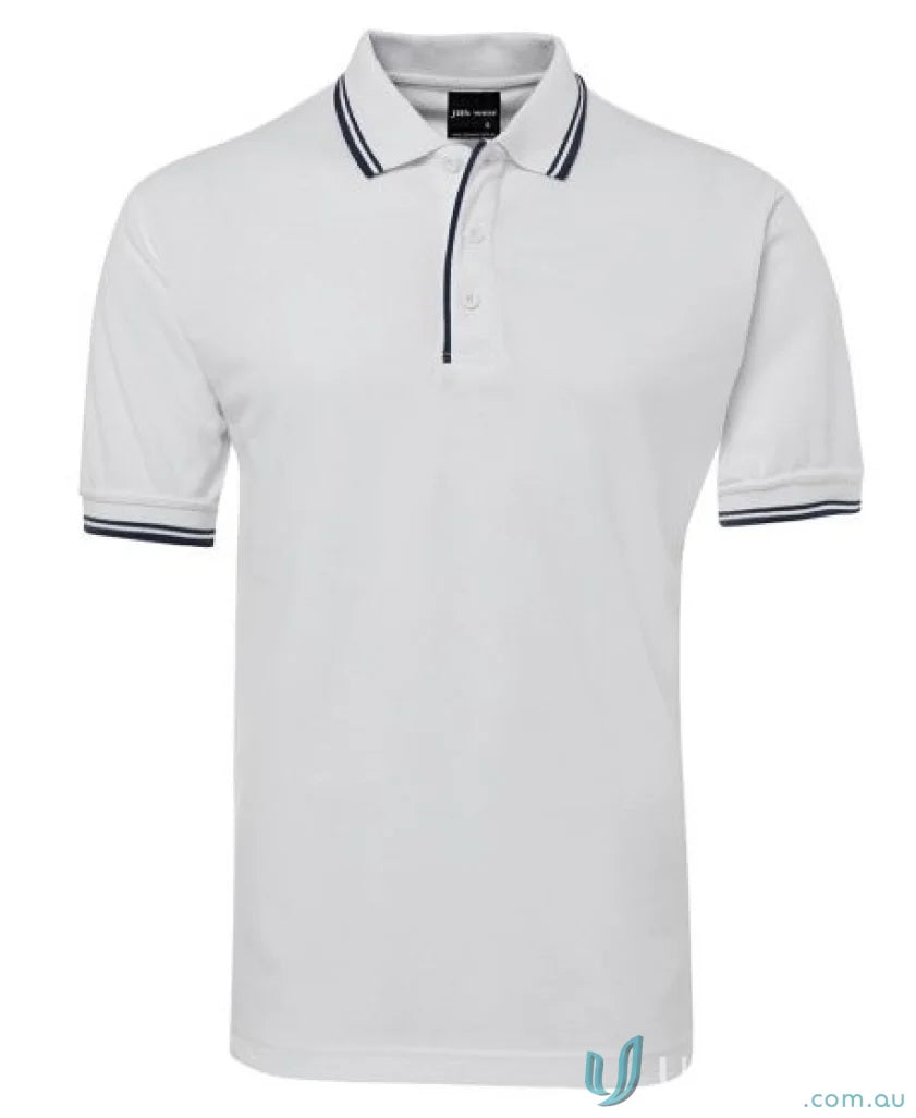 White JB’s Contrast Polo shirt with dark trim in pique knit fabric for sun protection