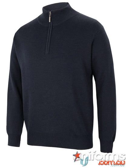 Dark blue JBs Corporate Half Zip Jumper with ribbed cuffs and stand-up collar