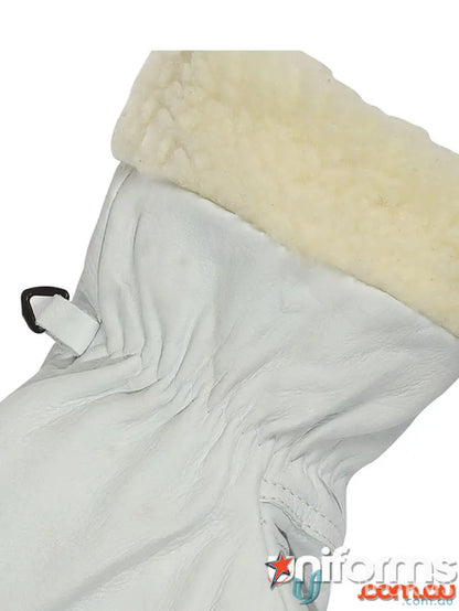 White leather rigger glove with fur trim for workwear and uniforms like JBs EN511