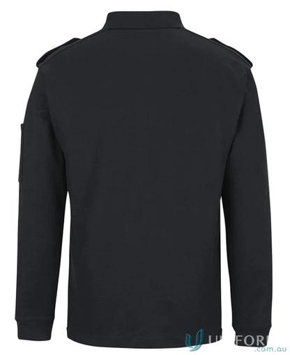 Black long sleeve polo with epaulette detail in pique knit fabric from JB’s Epaulette LS Polo