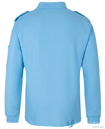 Light blue epaulette long sleeve polo shirt in pique knit fabric from JBs Epaulette LS Polo