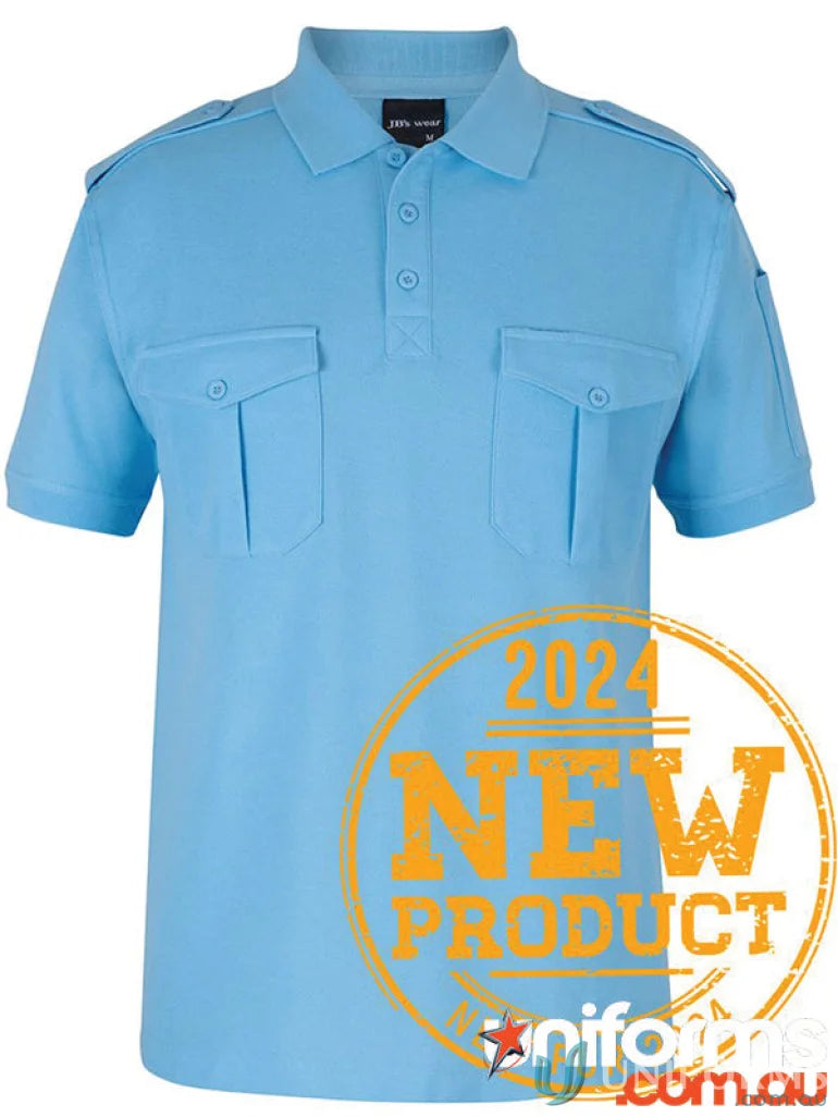Light blue jb’s epaulette polo code 210es with double-layer shoulder yoke for style
