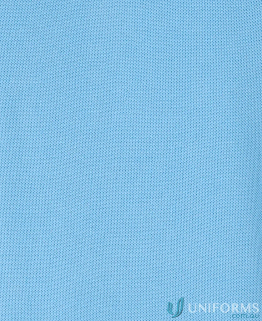 Light blue textured fabric of JB’s Epaulette SS Polo with double-layer shoulder yoke