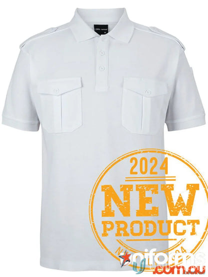 White JB’S Epaulette polo code 210es with double-layer shoulder yoke for style