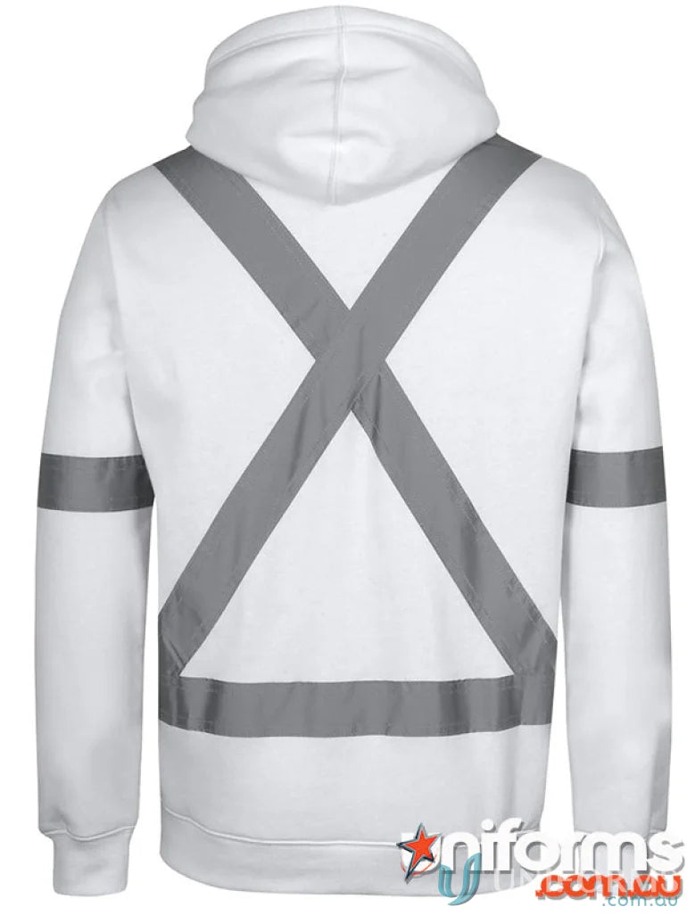 White safety hoodie with reflective tape featuring pattern reflective tape for high visibility