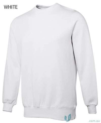 White crewneck sweatshirt from JBs Fleecy Sweater collection, classic fit fleecy sweater 3FS