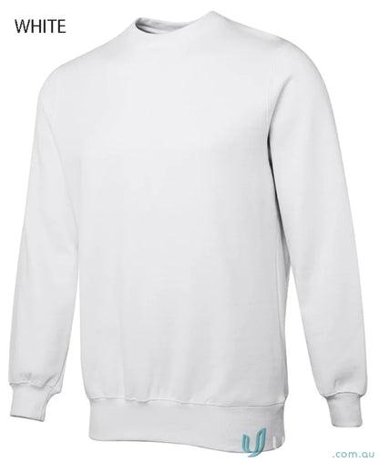 White crewneck sweatshirt from JB’s Fleecy Sweater collection, classic fit fleecy sweater 3FS