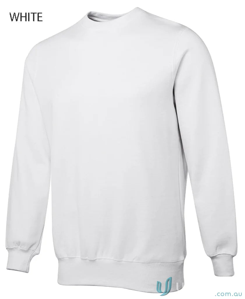 White crewneck sweatshirt from JB’s Fleecy Sweater collection, classic fit fleecy sweater 3FS