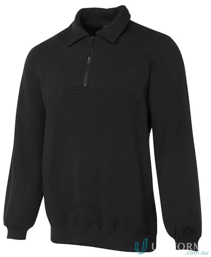 Black long-sleeved collared zip fleecy sweater from JB’s Half Zip Fleecy Sweater 3FSZ