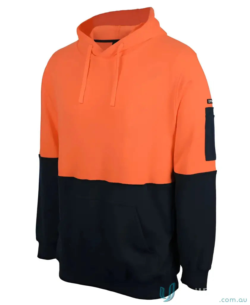 Two-tone orange and black JB S HI VIS 310 Cotton Pull Over Hoodie with pocket for workwear