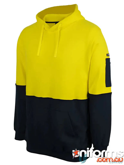 Two-tone Yellow and Navy JB’S HI VIS 310 Cotton Pullover Hoodie with pocket for workwear