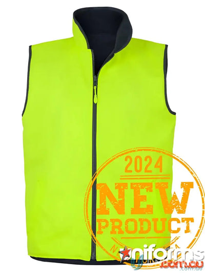 Bright yellow reversible vest from JB’S HI VIS 4602.1, perfect for work uniforms