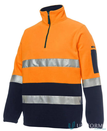 Orange and navy polar fleece pullover for workwear and uniforms in JB’s Hi Vis style