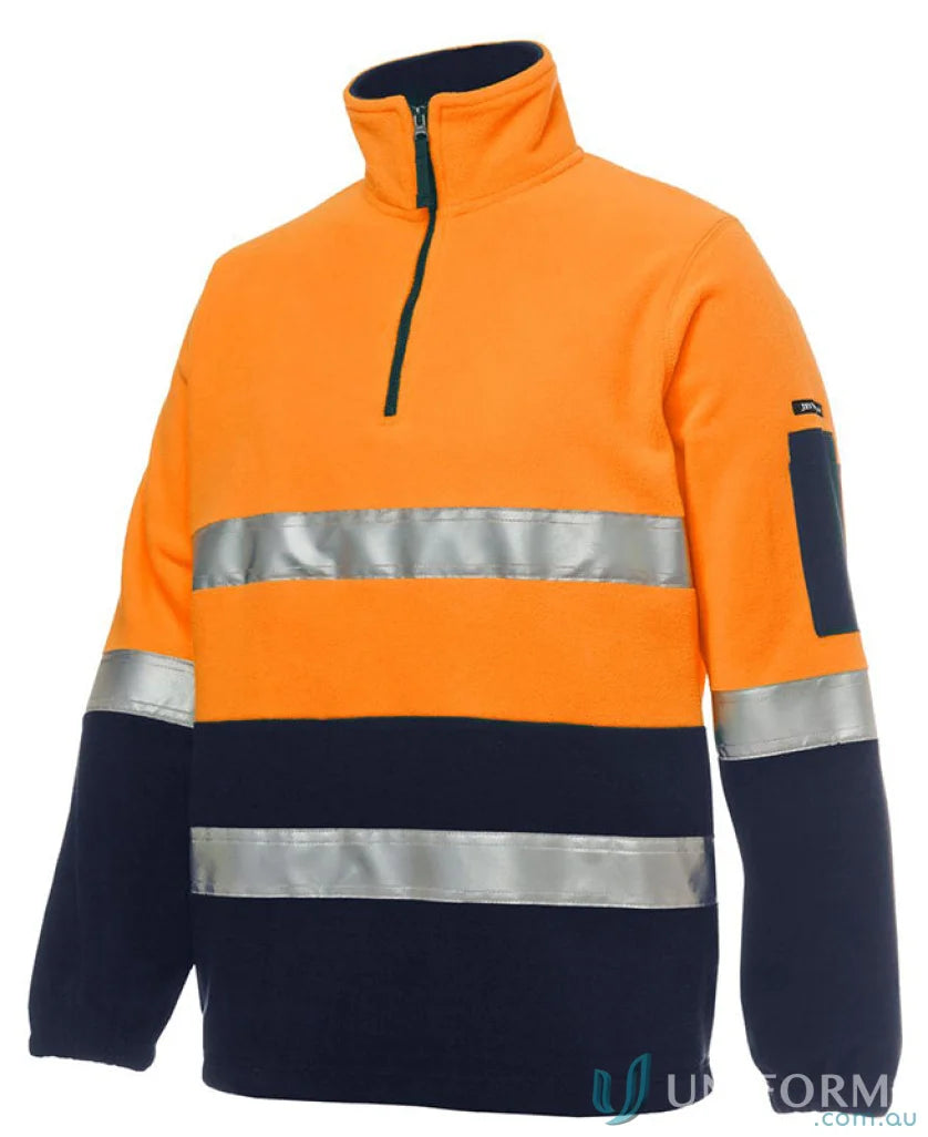 Orange and navy polar fleece pullover for workwear and uniforms in JB’s Hi Vis style