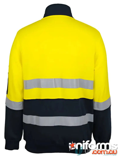 Yellow and navy high-visibility jacket with sleeve details from JB’S HI VIS workwear