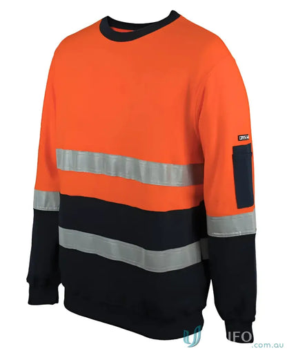 Orange and navy reflective safety sweatshirt with sleeve for workwear and uniforms