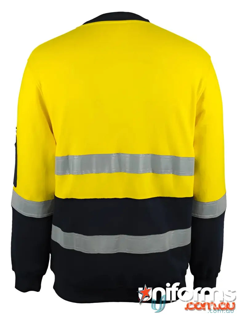 Yellow and navy blue safety sweatshirt with sleeve detail for workwear and uniforms