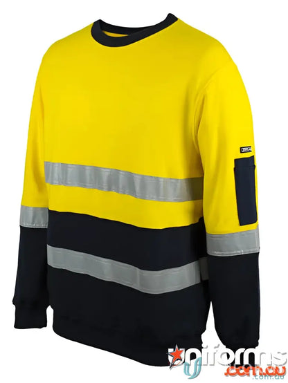 Yellow and navy reflective safety sweatshirt with sleeve detail, perfect for workwear uniforms