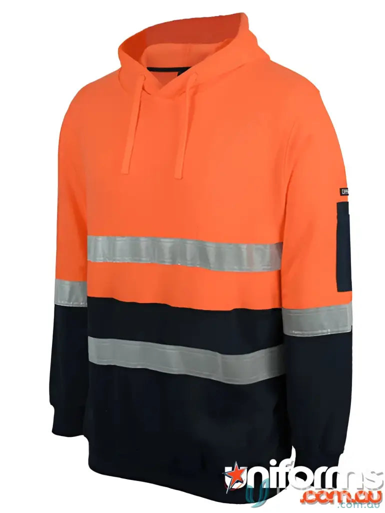 Orange and navy blue hi-vis hoodie with sleeve for workwear and uniforms