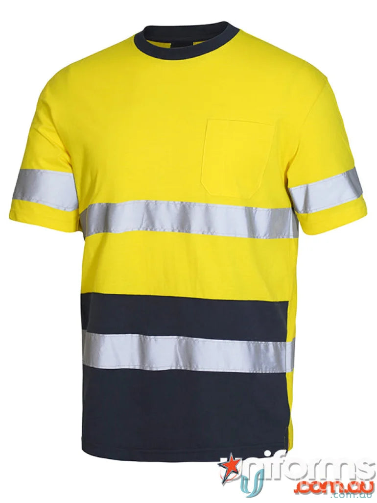 Yellow and navy blue safety t-shirt with reflective stripes, extra large, meets Australian standards