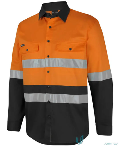 Orange and black high-visibility work shirt with comfortable fit for uniforms and workwear