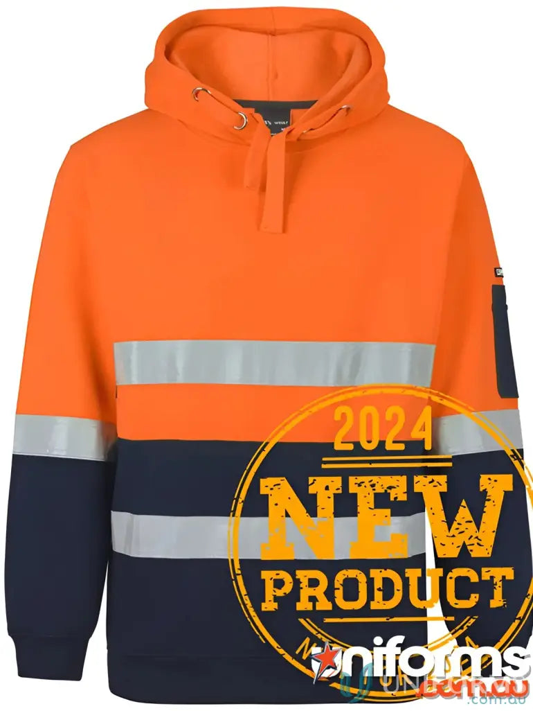 Orange and navy blue high-visibility hoodie with sleeve detail, perfect for workwear and uniforms