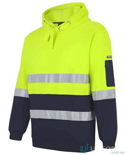 High-visibility hooded sweatshirt with reflective stripes for workwear and uniforms