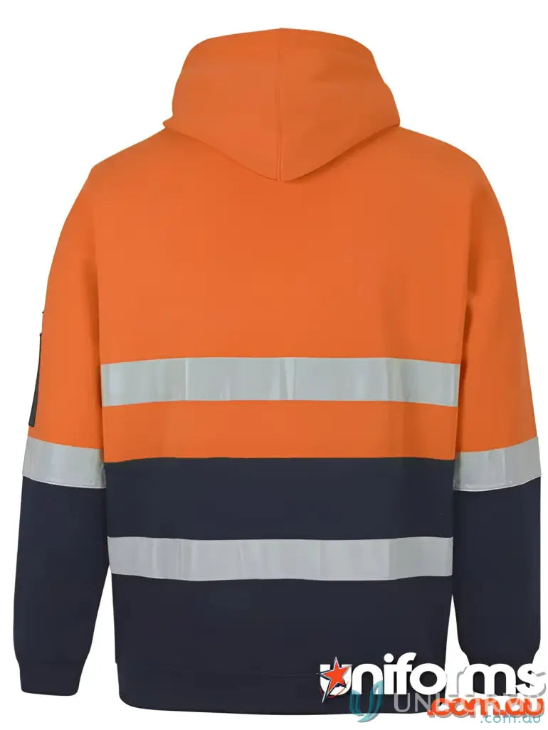 Orange and navy blue work jacket with reflective stripes, perfect for workwear and uniforms