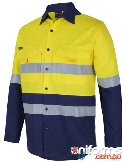 Yellow and navy blue reflective work shirt with sun protection and extra large sizing